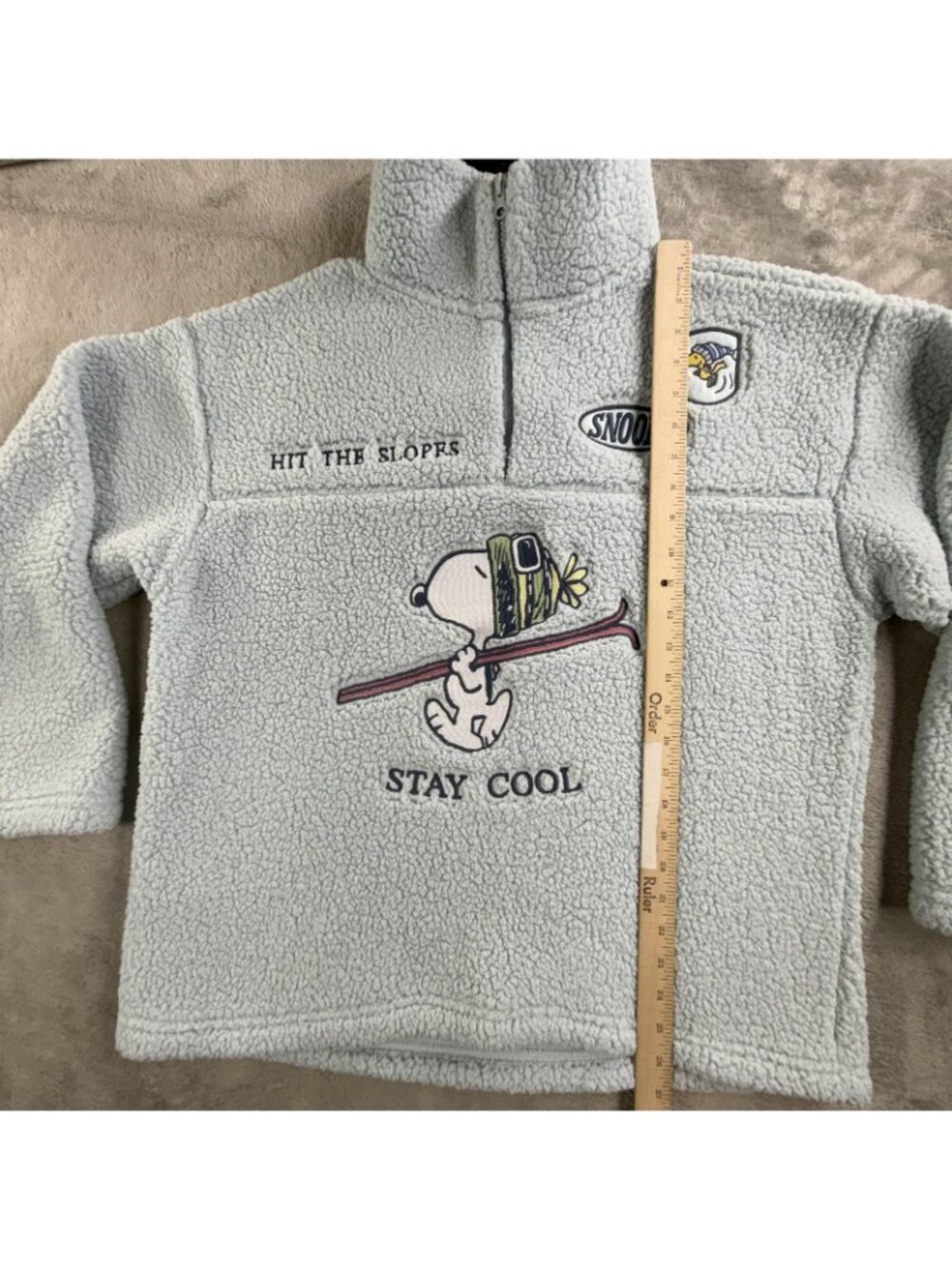 Peanuts Sweatshirt Womens XL Blue Sherpa Fleece Pullover 1/4 Zip Snoopy Ski Cozy - Picture 8 of 14